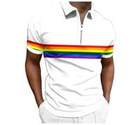 Pride Shirt Men's Rainbow T-Shirt Short Sleeve Polo Shirt Gay Pride LGBT Rainbow Flag Pattern Polo Shirts Hawaii Beach Surfer Shir Pride Outfit, White, L
