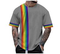 Pride Shirt Men's Shirts Gay Pride T-Shirt Rainbow Flag Pattern Men's T-Shirt Short Sleeve Shirt for Men Button Down Tops Hawaiian Tops Surf Beach T-Shirt Oversized T-Shirt, O Grey, L