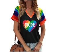 Pride Shirt Rainbow Heart Shirts: Women Lesbian Gay T Shirt Pride Ally Shirt LGBT Equality Tee LGBTQ V Neck Raglan Tops, Black-1, XXL