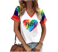 Pride Shirt Rainbow Heart Shirts: Women Lesbian Gay T Shirt Pride Ally Shirt LGBT Equality Tee LGBTQ V Neck Raglan Tops, White-1, XL