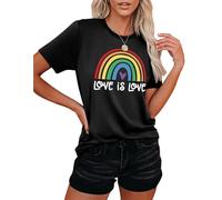 Pride Shirts for Women LGBT T-Shirt Rainbow Heart Graphic Short Sleeve Gay Pride Tee Tops (Black-a,L)