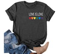 Pride Shirts for Women LGBT T-Shirt Rainbow Heart Graphic Short Sleeve Gay Pride Tee Tops (Grey-a,L)