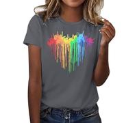 Pride Shirts for Women Rainbow Heart Print Short Sleeve T Shirt LGBT Gay Pride Month Tops Fashion Round Neck Summer Vacation T Shirts Pride Accessories