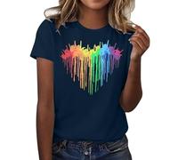 Pride Shirts for Women Rainbow Heart Print Short Sleeve T Shirt LGBT Gay Pride Month Tops Fashion Round Neck Summer Vacation T Shirts Pride Accessories