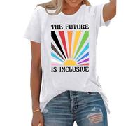 Pride Shirts Women Rainbow LGBT Gay Shirt The Future is Inclusive Graphic T-Shirt LGBTQ Equality Tee Tops