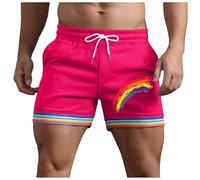 Pride Shorts for Men Rainbow Trunks Summer Cotton Short 2024 Gay Short Pant with Drawstring Elasticated Waist Sports Shorts Casual Loose Mens Hot Pants Beach Trousers Swim Trunks LGBTQI+ Holiday Trunk