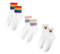 Pride Socks, 3 Pairs Rainbow Socks, Gay So cks, Pride, P ride Accessories, Rainbow, P ride S ocks Women Men,Unisex Colorful Gay Crew Sock for LGTBQ Party Accessories, Cotton Ankle S ocks