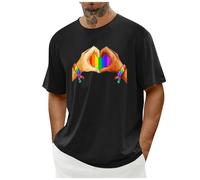 Pride T Shirt for Men Rainbow LGBT Heart Print Tshirt Short Sleeve Gay Lesbian Pride Month Tops Round Neck Blouse Tee for Lover Black XXL