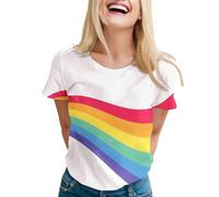 Pride T Shirts for Women UK LGBT+ Rainbow Graphic Print Shirts Short Sleeve Crewneck Tees Festival Outfit Ladies Pride Month Tops (Z0a1-White, M)