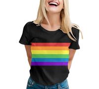 Pride T Shirts for Women UK LGBT+ Rainbow Graphic Print Shirts Short Sleeve Crewneck Tees Festival Outfit Ladies Pride Month Tops (Z0a4-Black, L)