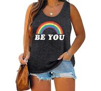 Pride Tank Tops for Women Plus Size Proud Ally Shirts Rainbow LGBT Sleeveless Tee Love Wins Lesbian Casual Vest（XL-4XL, Rainbow-black, 4XL