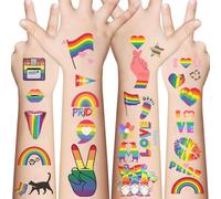 Pride Temporary Tattoos 10 Sheets Waterproof Stickers - Colourful Rainbow Designs With Hearts Flags Love Symbols For Festival Face Arms Personal Expression Kids Adults