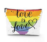 Pride Theme,Linen Cosmetic Bag for Women Makeup Bag,LGBT Gay Lesbian Parade Love is Love,Organizer Makeup Pouch for Purse Water Resistant Gift,Rainbow,7x9in