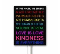 Pride Yard Sign With Stake 12X15 CM, in This House We Believe Science Is Real Black Lives Matter Metal Sign Outdoor Decor, Sturdy Aluminum Sign Waterproof, Fade Resistant, Easy Install