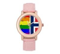 Prideful LGBT Gay Norway Flag Women's Wrist Watch Fashion Wristwatches with Pink Strap Gifts for Women Mother Wife Birthday