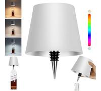 Pridola Wireless Bottle Lamp, RGB Touch Control Wireless Bottle Lampshade, 3 Color Stepless Dimming Wine Bottle Lamp Kit, Wine Bottle LED Light, Rechargeable Bottle Lamp for Home Bar Decor (White(A))