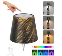 Pridola Wireless Bottle Lamp, RGB Touch Control Wireless Bottle Lampshade, 3 Color Stepless Dimming Wine Bottle Lamp Kit, Wine Bottle LED Light, Rechargeable Bottle Lamp for Home Bar Decor (Bronze)