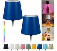 Pridola Wireless Bottle Lamp Shade - LED Rechargeable 3 Color Stepless Dimming - Touch Liquor Bottle Lamp Kit - Outdoor Table Lamp - Bar Lamp - Wine Bottle Lamp(2Pcs-Navy Blue)