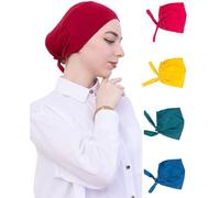 Prien 4 Pcs Undercap Hijab For Women, Head Scarf Turban Set, Cotton Muslim Cap, Islamic Bonnet Hat, Accessories For Prayer (Burgundy, Deep Yellow, Emerald, Turquoise)