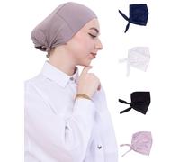 Prien 4 Pcs Undercap Hijab For Women, Head Scarf Turban Set, Cotton Muslim Cap, Islamic Bonnet Hat, Accessories For Prayer (Black, Navy Blue, Cream, Light Mink)