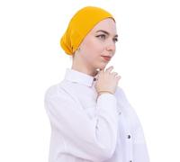 Prien Soft Undercap Hijab for Women, Cotton Islamic Bonnet, Muslim Head Scarf Inner Cap for Prayer Wear, Turban Hat Ramadan (UK, Alpha, One Size, Standard, Deep Yellow)