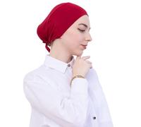 Prien Soft Undercap Hijab for Women, Cotton Islamic Bonnet, Muslim Head Scarf Inner Cap for Prayer Wear, Turban Hat Ramadan (UK, Alpha, One Size, Standard, Burgundy)