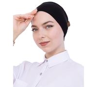 Prien Women Cotton Hijab Cap, Stretchy Head Cover, Pre-Sewn Inner Muslim Scarf Undercap, Non Slip Headband for Daily Wear (Black)