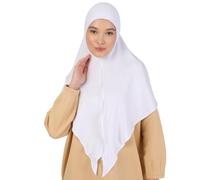 Prien Zippered Instant Hijab For Women, Muslim Prayer Scarf, Long Turban Girls, Abaya, Jersey Islamic Dress Undercap Khimar (White)