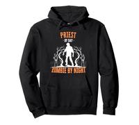 Priest by Day Zombie by Night Funny Halloween Creepy Scary Pullover Hoodie
