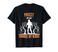 Priest by Day Zombie by Night Funny Halloween Creepy Scary T-Shirt