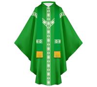 Priest Costume Medieval Clothing Women's Men Chasubles Vestment Halloween Cosplay for Church Mass Robe Celebrant Christening Costume (Green, One Size)