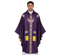 Priest Costume - Ribbon Catholic Chasuble for Prayer | Traditional Religious Father Mass Vestment Liturgical Robe for Men Church Wedding Events Photoshoot Holiday Masquerades Carnivals