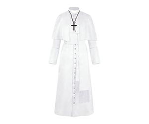 Priest Robe Men's Priest Outfit Renaissance Vintage Priest Outfit Party Priest Roman Cassock Medieval Stand-Up Collar Jacket Uniform Deluxe Pastor Robe Priest Outfit Set New Year, White, S