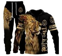 prigridche Wolf & Lion 3D Printed Hoodie Pants Suit Male Autumn Winter Casual Sweashirt Pullover Tracksuit Set, Brown26, Medium