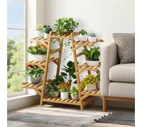 PRIJESSE 7 Tier Bamboo Plant Stand Indoor Outdoor, Large Multi-layer Flower Pot Rack with 440lbs High Load Capacity, Waterproof Corner Ladder Display Shelf for Multiple Plants, Garden Patio Balcony