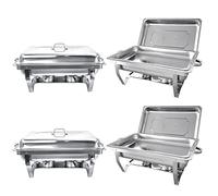 PRIJESSE Chafing Dish, Buffet Serving Utensils, Rectangle Stainless Steel Food Warmer Kit with Lids Food Pans Bain Maries and Fuel Holders for Restaurant Catering Parties Weddings (4 Pack)
