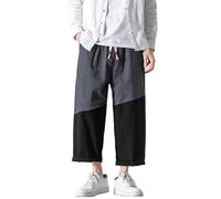 PRIJOUHE Men's Casual Capri Pants Elastic Waist Wide Leg Loose Baggy Harem Pants Breathable Summer Beach Pants, 02-navy, X-Large