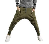PRIJOUHE Mens Casual Harem Pants Cotton Drawstring Elastic Low Crotch Joggers Slim Fit Hip Hop Trousers - - Medium