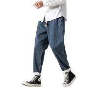 PRIJOUHE Mens Elastic Waist Drawstring Jeans Casual Regular Fit Tapered Leg Distressed Jeans Pants, 06-blue, Medium