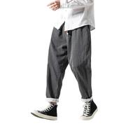 PRIJOUHE Mens Elastic Waist Jeans Casual Japanese Pants Relaxed Fit Drawstring Jeans Distressed Tapered Leg Denim Pants, 06-Black, Medium