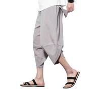 PRIJOUHE Men's Harem Capri Pants, Wide Leg Mens Capris, Summer Linen Pants - - 3X-Large