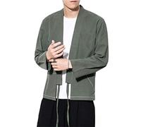 PRIJOUHE Men's Japanese Fashion Kimono Cardigan Haori Jacket Open Front Plus Size Traditional Coat Loose Yukata - Green - Large