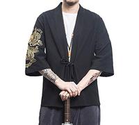 PRIJOUHE Men's Japanese Fashion Kimono Cardigan Plus Size Jacket Yukata Casual Cotton Linen Seven Sleeve Lightweight - - Large