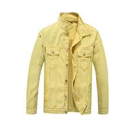 PRIJOUHE Mens Jean Jacket Casual Loose Fit Button Down Denim Trucker Jacket Coat With Multiple Colors, Yellow, Large