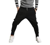 PRIJOUHE Men's Joggers, Sweatpants, Low Crotch Sweats Slim Fit Trousers Harem Hip Hop Pants, 01-black, Large