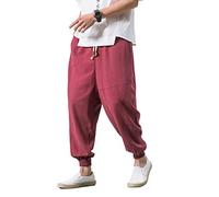 PRIJOUHE Men's Joggers, Sweatpants, Low Crotch Sweats Slim Fit Trousers Harem Hip Hop Pants, 61-red, X-Large