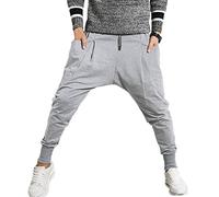 PRIJOUHE Men's Joggers, Sweatpants, Low Crotch Sweats Slim Fit Trousers Harem Hip Hop Pants, Light Grey 2, Medium