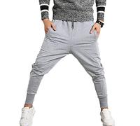 PRIJOUHE Men's Joggers, Sweatpants, Low Crotch Sweats Slim Fit Trousers Harem Hip Hop Pants, Light Grey 1, Small