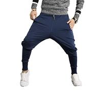 PRIJOUHE Men's Joggers, Sweatpants, Low Crotch Sweats Slim Fit Trousers Harem Hip Hop Pants, Navy1, Medium
