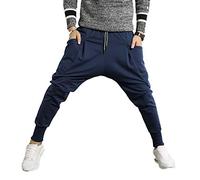 PRIJOUHE Men's Joggers, Sweatpants, Low Crotch Sweats Slim Fit Trousers Harem Hip Hop Pants, Navy2, XXL